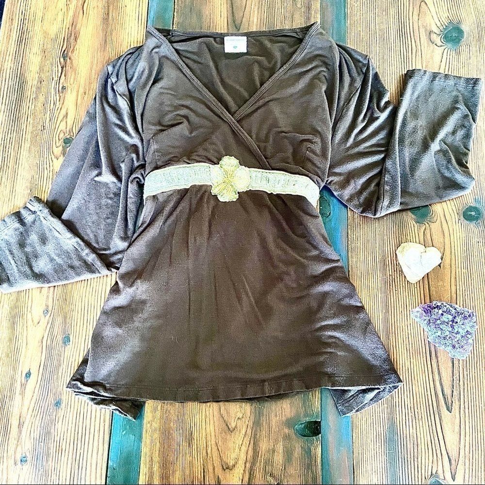 Motherhood Maternity Tie Back Brown Blouse L